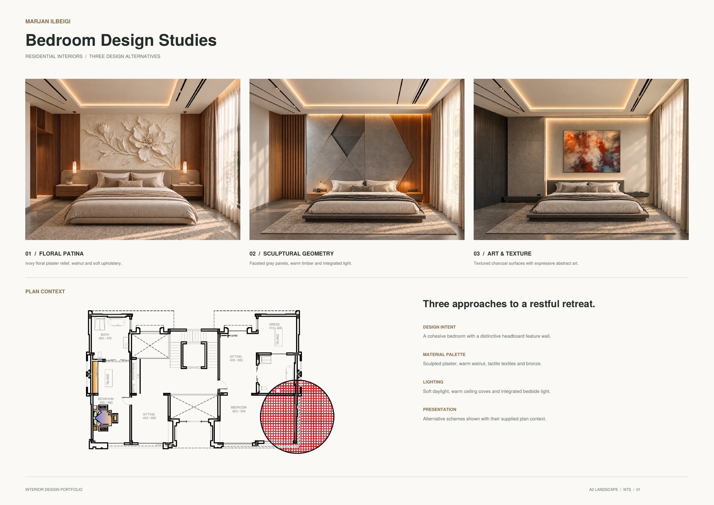 Bedroom — three approaches
